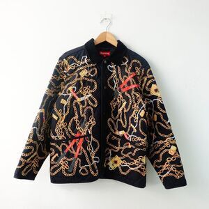 SUPREME Jacket Medium Black Gold Chain Quilted Reverse‎ Streetwear Y2K Logo NWT